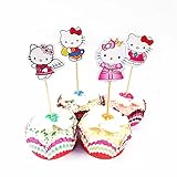 Meet-shop Cake Toppers,Hello Kitty Tasse Kuchen Toppers Zahnstocher Flaggen 24 Stück Kuchen Cupcake Topper für Kinder Baby Party Geburtstag Party Kuchen Dekoration