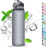 Auckpure Trinkflasche mit Strohhalm 1L, Wasserflasche mit Zeitmarkierungen, Wasserflasche Frei BPA, 1 Klick Öffnen in ​Water Bottle, Sportflasche, Fahrradflasche